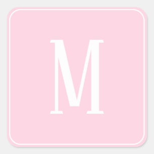 Monogramme blanc sur Sticker Carré rose clair