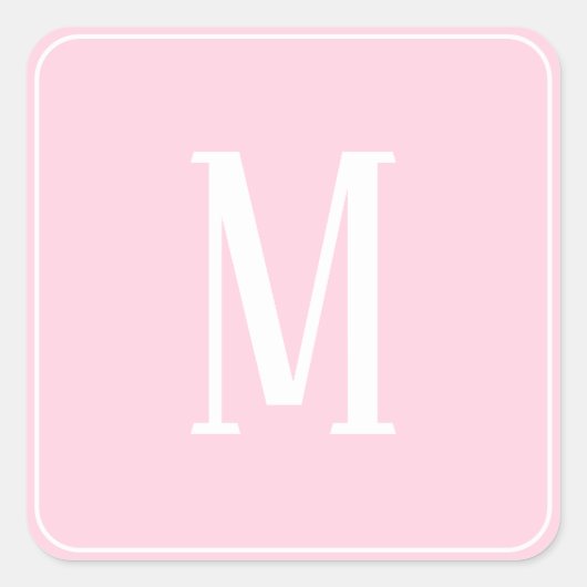 Monogramme blanc sur Sticker Carré rose clair (Devant)