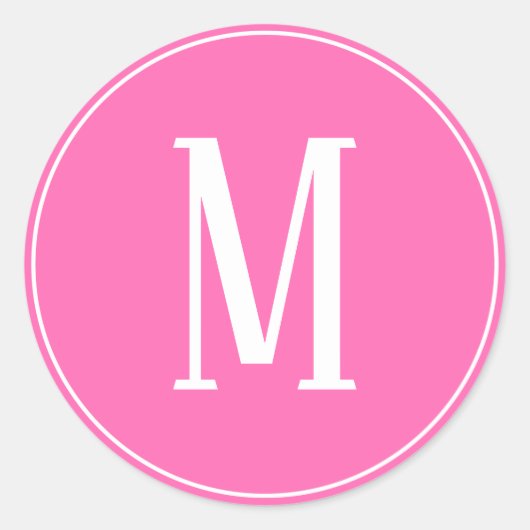 Monogramme blanc sur Sticker rond rose (Devant)