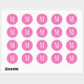Monogramme blanc sur Sticker rond rose (Feuille)