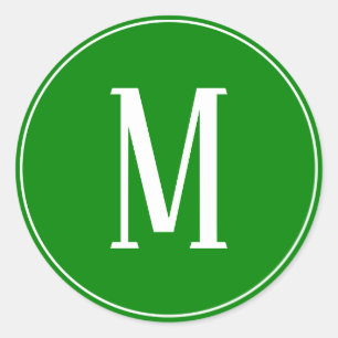 Monogramme blanc sur Sticker vert rond