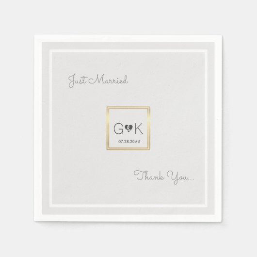 monogramme bleke grijze bruiloft servetten (Voorkant)