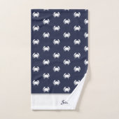 monogramme bleu blanc bleu marine de crabe (Serviette à main)