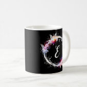 Monogramme Bleu Blanc Rose Floral Wreath Mug (Devant droit)