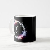 Monogramme Bleu Blanc Rose Floral Wreath Mug (Devant gauche)