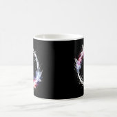 Monogramme Bleu Blanc Rose Floral Wreath Mug (Centre)