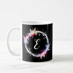 Monogramme Bleu Blanc Rose Floral Wreath Mug