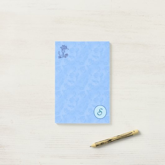 Monogramme bleu céleste (A-Z) Post-it Notes (Sur un bureau)