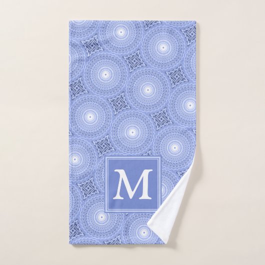Monogramme bleu cercles motif (Serviette à main)