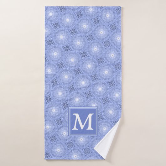 Monogramme bleu cercles motif (Serviette de bain)
