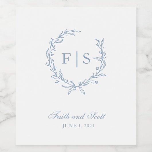 Monogramme bleu clair Étiquette à vin (Étiquettes simples)