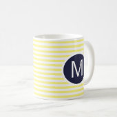 Monogramme bleu de la Marine ronde sur la Mug rayé (Devant droit)