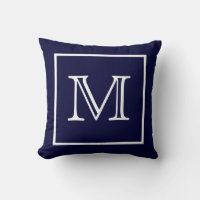 Monogramme bleu encadré blanc Coussin MoJo américa