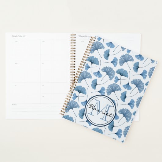 Monogramme bleu et blanc botanique (Devant avec enveloppe)