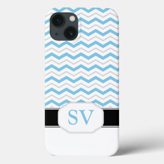 Monogramme bleu et gris Chevron iPad 2/3/4 Coque (Verso)