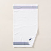Monogramme bleu et trois bandes sur blanc (Serviette à main)