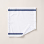Monogramme bleu et trois bandes sur blanc (Gant de toilette)