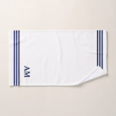 Monogramme bleu et trois bandes sur blanc (Serviette à main)