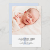 Monogramme bleu Faire-part de naissance bébé (Devant / Derrière)