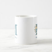 Monogramme bleu floral Mug café personnalisé (Centre)