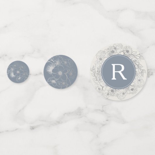 Monogramme bleu foncé Mariage Confetti (Derrière)