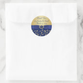 Monogramme bleu, Gold Floral Wedding Favor Sticker (Sac)
