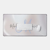 Monogramme bleu Iridescente Pearlescent Desk Mat (Clavier et souris)