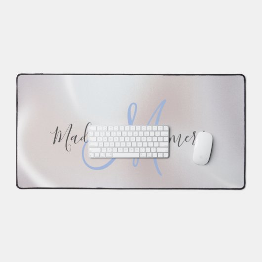 Monogramme bleu Iridescente Pearlescent Desk Mat (Clavier et souris)