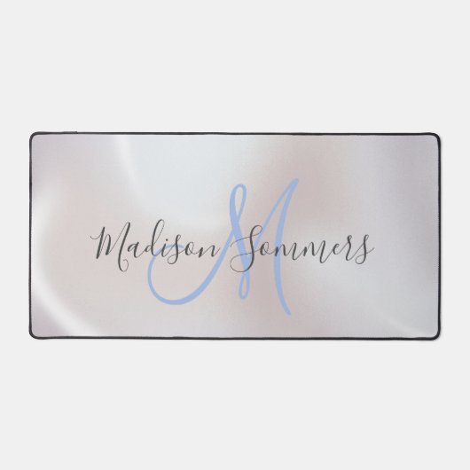 Monogramme bleu Iridescente Pearlescent Desk Mat (Recto)