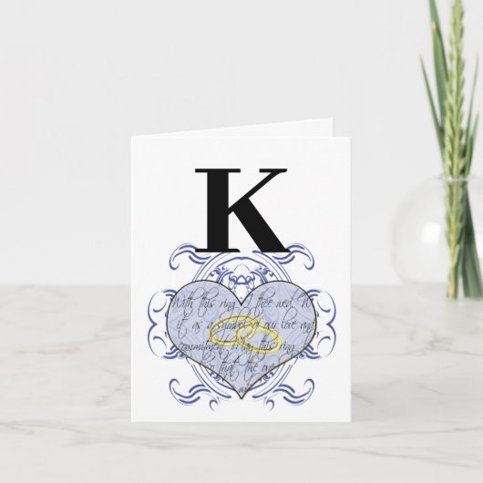 Monogramme bleu Mariage Vow Coeur Merci (Devant)