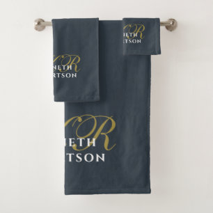 Monogramme bleu marine or blanc minimaliste chic p