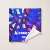 Monogramme bleu marine rose coloré brillant abstra (Gant de toilette)