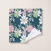 Monogramme Bleu marine Rose Vert Blanc Floral Fleu (Gant de toilette)
