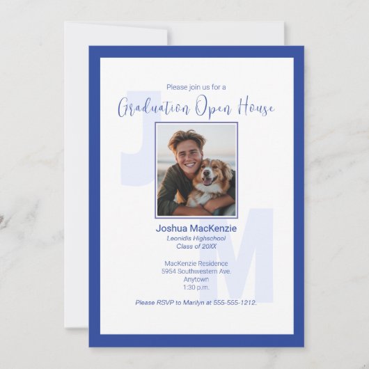 Monogramme bleu moderne - Invitation de diplôme ph (Devant)