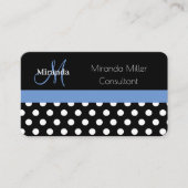 Monogramme bleu noir blanc Polka Carte de visite (Devant)