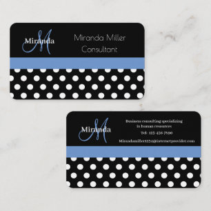 Monogramme bleu noir blanc Polka Carte de visite