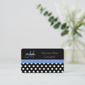 Monogramme bleu noir blanc Polka Carte de visite (Debout devant)