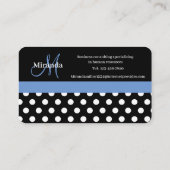 Monogramme bleu noir blanc Polka Carte de visite (Dos)