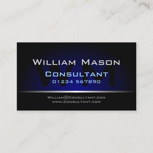 Monogramme bleu noir professionnel - Carte de visi (Devant)