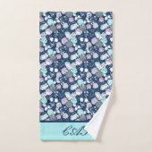 Monogramme Bleu Nuit Bleu Clair Blanc Violet Flora (Serviette à main)