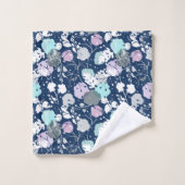 Monogramme Bleu Nuit Bleu Clair Blanc Violet Flora (Gant de toilette)