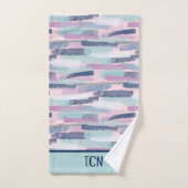 Monogramme Bleu Nuit Bleu Clair Violet Blanc Abstr (Serviette à main)