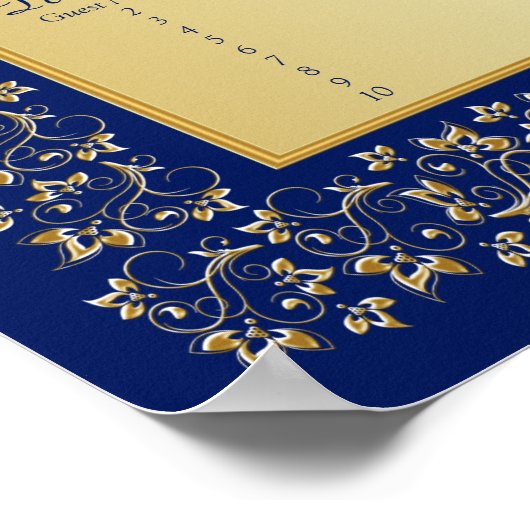 Monogramme Bleu, Or Floral Poster de la table assi (Coin)