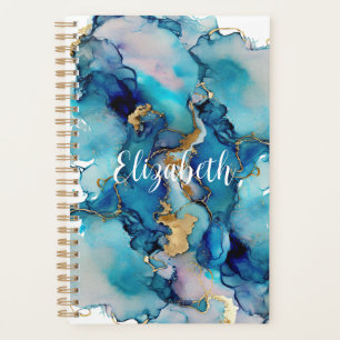 Monogramme Bleu Or Lavage Splash Aquarelle Abstrai
