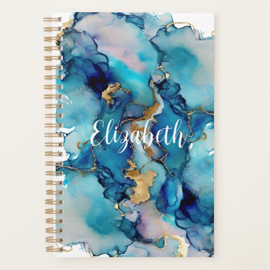 Monogramme Bleu Or Lavage Splash Aquarelle Abstrai (Devant)