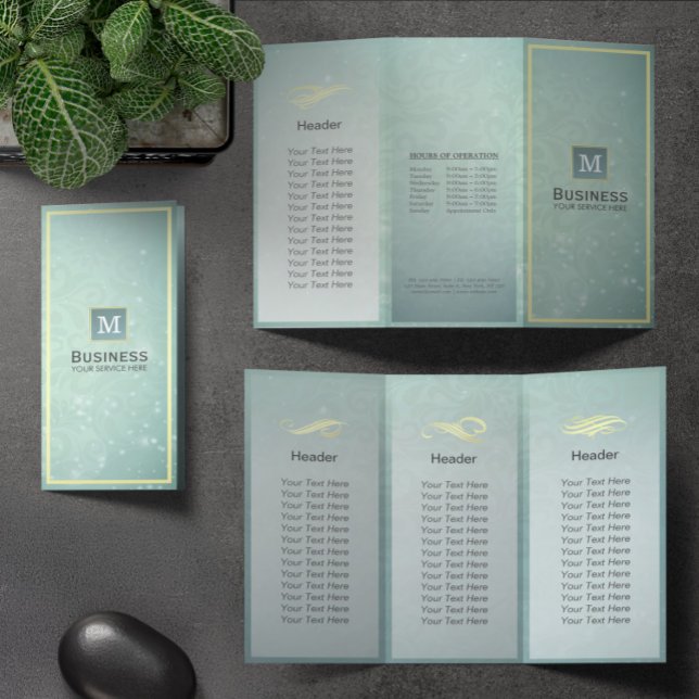 Monogramme bleu or Tri-Fold Brochures de salon mod (Créateur téléchargé)