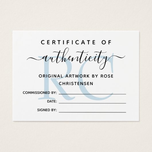 Monogramme bleu pâle Certificat d'authenticité (Devant)