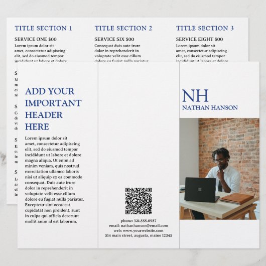 Monogramme bleu simple Brochure moderne (Devant / Derrière)