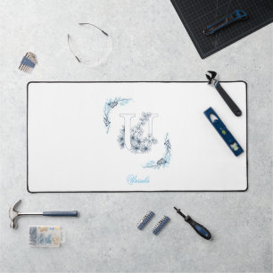 Monogramme bleu "U" initial Floral calme