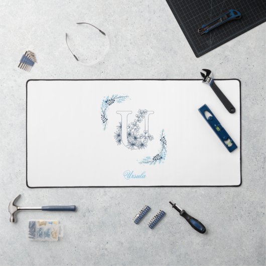 Monogramme bleu "U" initial Floral calme (Poste de travail)